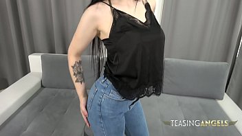 Busty goth in tight denim jeans teases and pleases with her amazing body